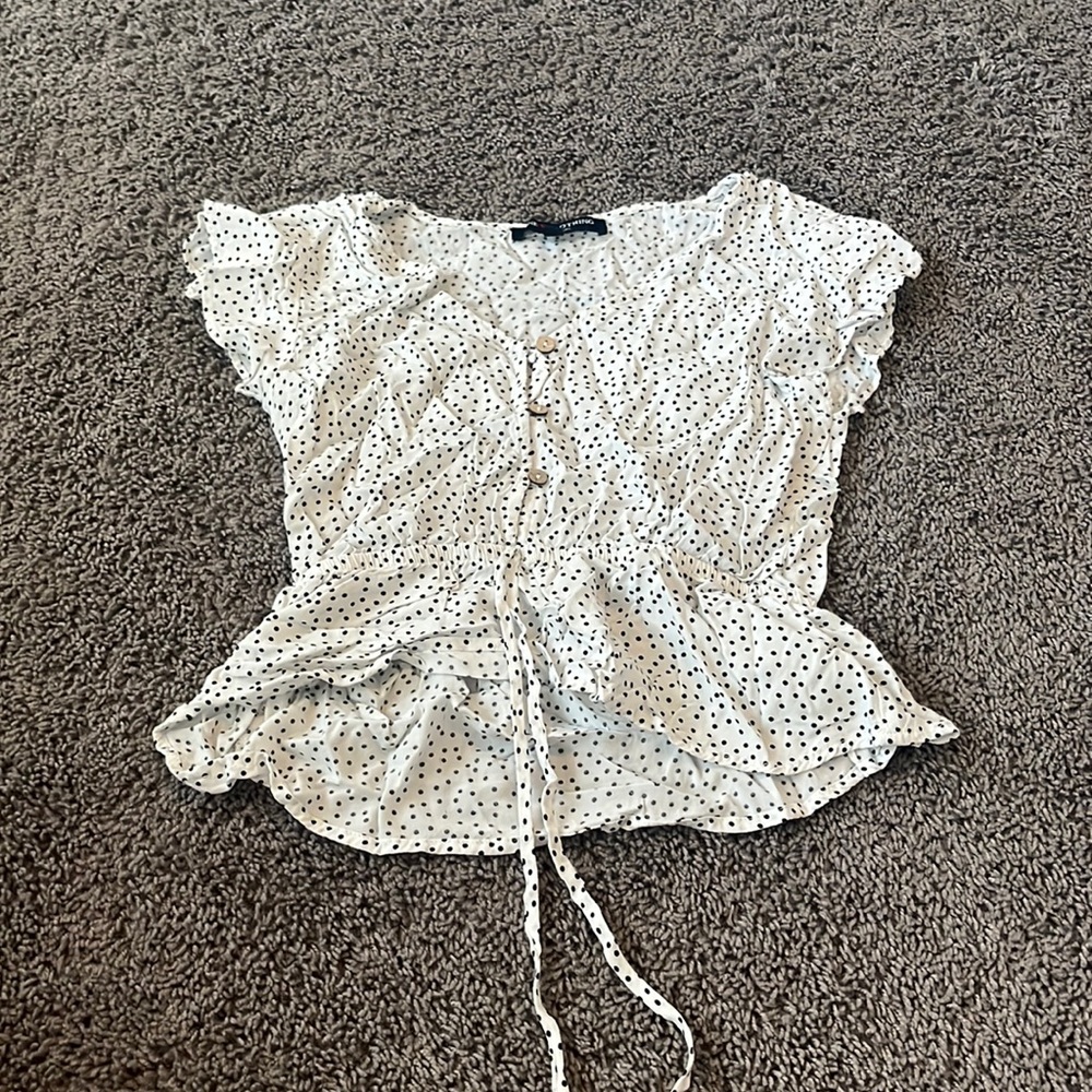 Poka dot white blouse